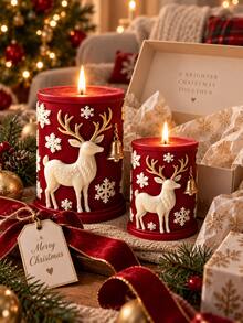 Christmas Reindeer Embossed Cylinder Silicone Candle Mold, 3D Pressed Deer Snowflake Bell Wax Mold, For DIY Aromatherapy Candles Christmas Table Decoration - Silicone Candle Mold - View 4