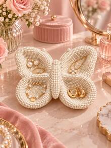 Decorative Jewelry Catchall Dish, Chic Bracelet Stud Pendant Storage Holder, Butterfly Vanity Decor For Dressing Table, Bedroom Countertop, Nightstand Display, Fashion Accessory Organizer, Romantic Gift For Women - Multicolor - View 5