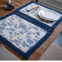 1pc/4pcs/6pcs Blue Floral Print Lace Edged Placemats, French Romantic Minimalist Style Kitchen Decor, Dining Table Mats, Cup Coasters, Vase Mats, Holiday Party Birthday Tabletop Decor, Photography Backdrop, All Season - Multicolor - View 5