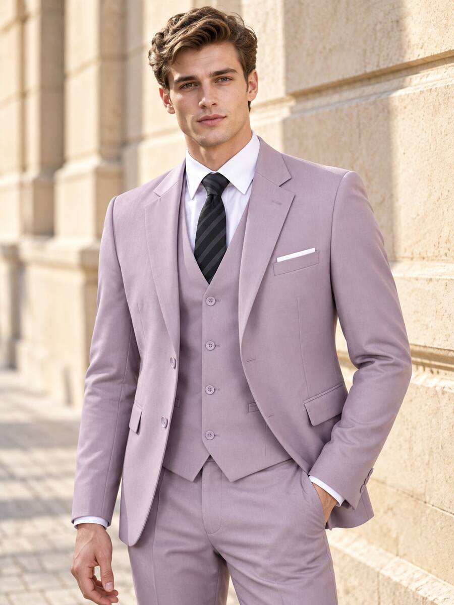 Men's 3 Pieces Slim Fit Formal Suit Set, Single-Breasted 2-Button Blazer, V-Neck Vest, Suit Pants, Business Wedding Daily Commute