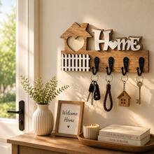 1pc 4-Hook Wooden Key Holder, Rustic Wall-Mounted Key Storage Rack, Entryway Key And Small Item Organizer, Suitable For Entryway Storage, Farmhouse Home Wall Decor, Apartment, Home Organization And Storage - View 4