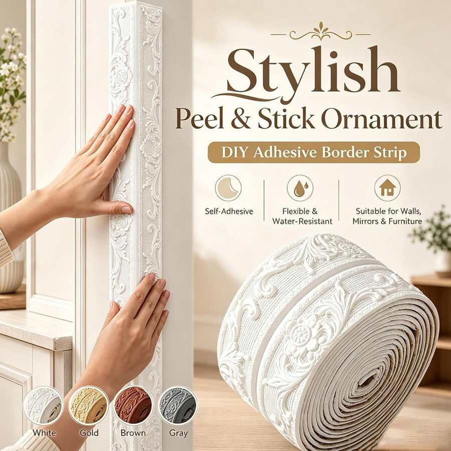 1PC 2.3m/90.55inch Self-Adhesive Skirting Boards-Flexible Decorations,3D,Self-Adhesive Peel & Stick, For Home Office Wall Waistlines Baseboards - C - View 1