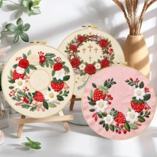 1 buah Kit Sulaman Karangan Bunga Cantik Ukuran 20*20cm/7.9*7.9in, Set Sulaman Buatan Tangan DIY untuk Pemula Dewasa, Hadiah Rumah, Hadiah Menjahit Wanita, Termasuk Panduan Pengguna, Kain Pola Cetak, Bingkai Sulaman, Jarum dan Benang. - 20x20cm / 7.9x7.9in - View 3