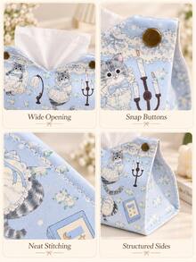 Cute Cat Print Tissue Box Cover, Decorative Fabric Tissue Storage Box, Rectangular Napkin Holder, Bedroom Living Room Desktop Decorative Tissue Storage Rack - Multicolor - View 7