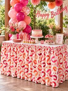 1pc Colorful Party Table Skirt, Terrazzo Colored Paper Ribbon Star Moon Galaxy Geometric Print Pleated Table Cover, Suitable For Birthday, Wedding, Baby Shower, Dessert Table, Buffet Table And Celebration Party Decoration - Multicolor - View 3
