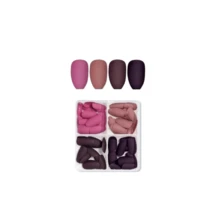 96pcs (4 Styles) Short Almond Shape Glossy & Matte Dual Color Combination, Burgundy Nails, Brown Nails, Apricot Nails, Grey Nails, Red Nails, Acrylic Material - Multicolor - View 8