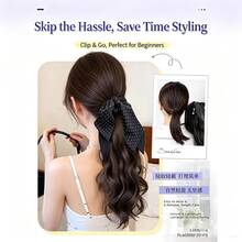 Atmospheric Rhinestone Bow Ponytail Hair Claw Clip For Women, Half-Up Hair Clip, Fake Ponytail With Ribbon, Volumizing Hair Accessory - Black - View 9