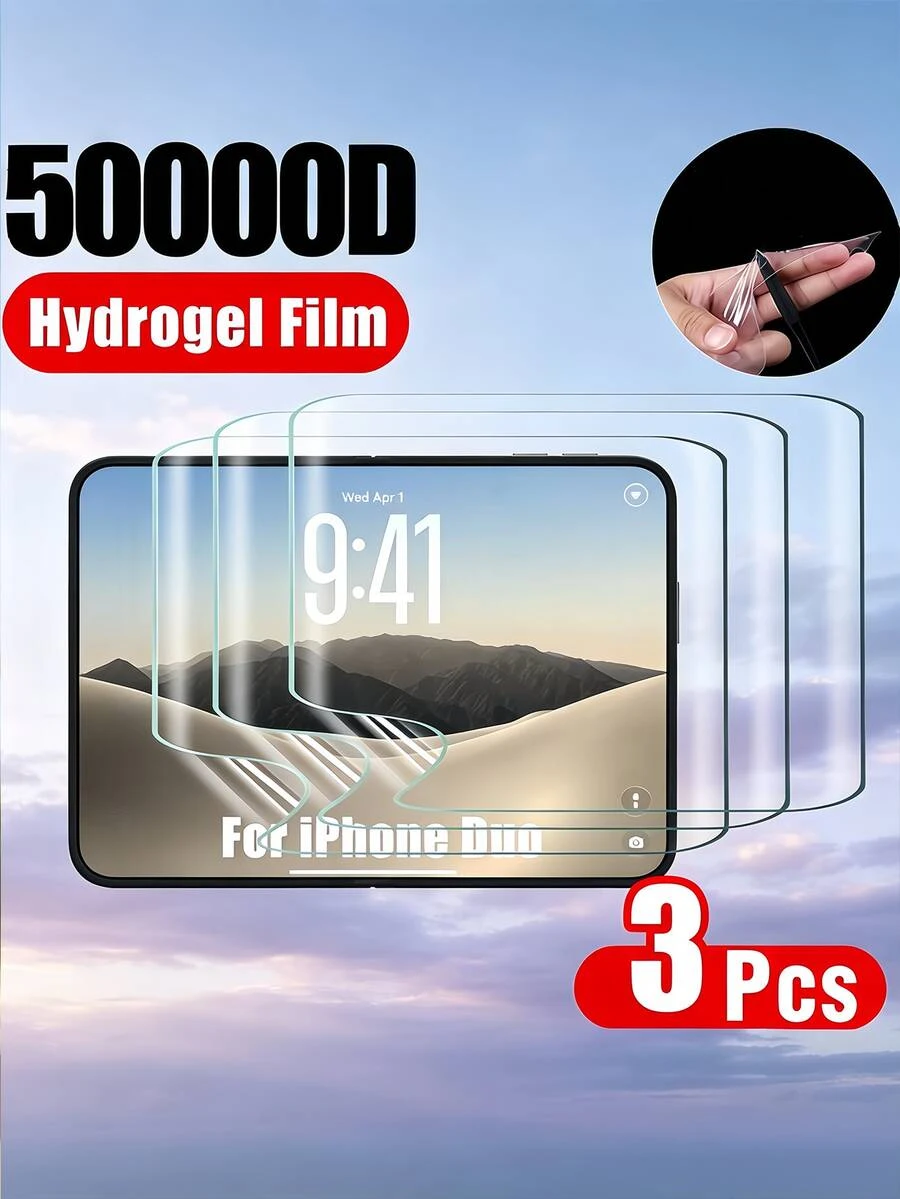 3 قطع فيلم هيدروجيل واقي شاشة داخلي مضاد للخدش فيلم ناعم متوافق مع آيفون ديو 5G 2026 - شفاف - مشاهدة 1