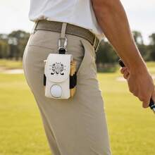 1pc Customizable Name PU Leather Golf Ball Bag Pendant, Portable Waist-Hanging Golf Tee Storage Pouch With Carabiner, Golf Enthusiast Gift - Multicolor - View 2