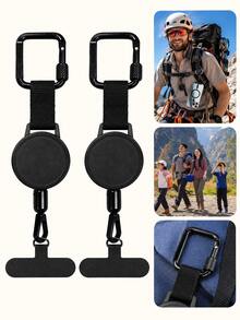 1PC Outdoor Travel Anti-Theft Anti-Loss Phone Lanyard With Retractable Square Lock Buckle, Thickened Easy-Pull, Suitable For Outdoor Travel, Hiking, Unisex, Short Rope Phone Holder, Smartphone Wrist Strap, Smartphone Protective Case Lanyard, Keychain, Phone Accessory, Mobile Pendant, Phone Charm, Halloween (1PC Black Card Without Lanyard, Please Do Not Purchase) - Black - View 1