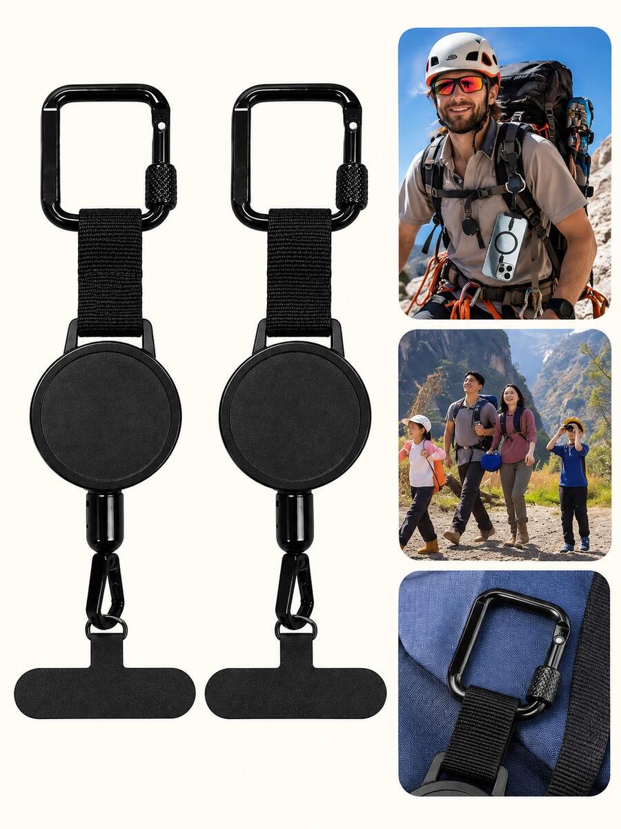 1PC Outdoor Travel Anti-Theft Anti-Loss Phone Lanyard With Retractable Square Lock Buckle, Thickened Easy-Pull, Suitable For Outdoor Travel, Hiking, Unisex, Short Rope Phone Holder, Smartphone Wrist Strap, Smartphone Protective Case Lanyard, Keychain, Phone Accessory, Mobile Pendant, Phone Charm, Halloween (1PC Black Card Without Lanyard, Please Do Not Purchase) - Black - View 1