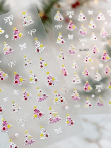 1pc 5D Christmas Nail Stickers Kawaii Embossed Pink And White Gradient Christmas Tree/Snowflake Bow Nail Decals,DIY Winter Xmas Manicure Decor - Multicolor - View 5