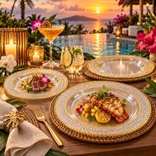 10/20/25pcs Set 7.5 Inch And 10.25 Inch Clear Hammered Gold Rim Dinner Plates, Suitable For Parties, Family Gatherings, Various Celebrations, Christmas, Valentine's Day, Thanksgiving, Mother's Day And Daily Use, Celebration Supplies, Party Tableware, Decorative Plates, Elegant Dinner Plates, Serving Plates, Event Tableware - View 12