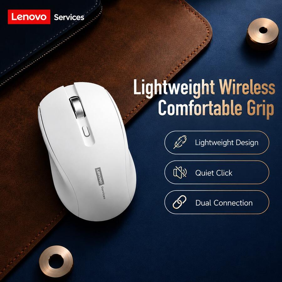 Lenovo N220 Wireless Mouse, USB Connection, Silent Design, Office/Home/Gaming Mouse, Portable & Comfortable, Compatible With Desktop & Laptop