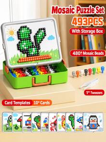 Children's DIY Pixel Mosaic Puzzle Toy, Plug-In Building Block Set, Mushroom Nail Art Craft Kit, Cartoon Animal Pattern Matching Game, Color Recognition Activity, Fine Motor Skills Toy, Portable Travel Storage Box, Interactive Learning Gift For Toddlers And Children - Multicolor - View 13