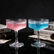 Ribbed Vintage Decorative Martini Glasses, Champagne And Cocktail Cups | 1/2/4/6/12pcs Set | 8oz Rippled Glass Indoor And Outdoor Gift - Transparent - View 8