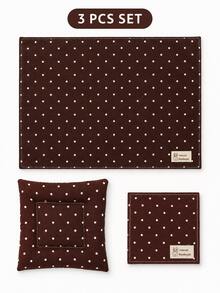 1pc Square Plaid Polka Dot Pure Cotton Thick Heat-Resistant Placemat Coaster Table Mat, Suitable For Coffee Table, Office Desk, Bedroom, Cafe And Daily Home Use - Pink Brown - View 16