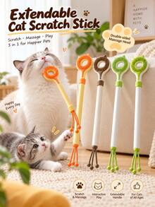 Retractable Cat Scratching Board Teaser Wand, 2-In-1 Interactive Cat Toy With Double-Sided Massage Ring And Adjustable Telescopic Handle, Indoor Cat Play Toy, Grooming Accessory, Cat Supplies, Pet Toy, Thanksgiving Christmas Gift - Multicolor - View 2