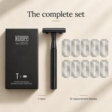KEROPY 經典黑色安全刮鬍刀套組，含 10 片替換刀片，雙刃手動刮鬍刀，紋理手柄，適合男士日常濕式刮鬍 - 彩色 - 查看 5