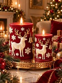 Christmas Reindeer Embossed Cylinder Silicone Candle Mold, 3D Pressed Deer Snowflake Bell Wax Mold, For DIY Aromatherapy Candles Christmas Table Decoration - Silicone Candle Mold - View 6