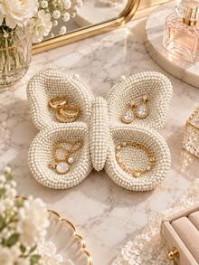 Decorative Jewelry Catchall Dish, Chic Bracelet Stud Pendant Storage Holder, Butterfly Vanity Decor For Dressing Table, Bedroom Countertop, Nightstand Display, Fashion Accessory Organizer, Romantic Gift For Women - Multicolor - View 3