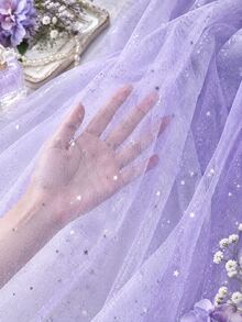 HHMC 1pc Gradient Mesh Star Sequin Decorated Fabric, Transparent Tulle, Suitable For Wedding, Stage And Party Decoration; Floral Packaging Mesh Fabric, 145cm Wide, Handmade DIY Fabric - Multicolor - View 4