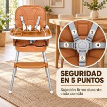 Silla alta para niños, dos modos de altura, incluye vajilla - Marrón - Ver 4