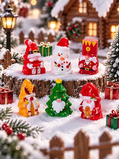 18pcs-Mini Christmas Gnome Resin Decorations, Cute Gnome Snowman Nutcracker Miniature Figurines, Suitable For Fairy Garden Miniature Snowman Gnome Decorations, Christmas Tabletop Decor, Micro Landscape Decor, Christmas Party Decor, Fairy Garden Tabletop Decor