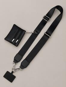 Phone Strap With Zippered Pocket, , Wallet Card Slot, Crossbody Bag Phone Strap With Shoulder Strap, Shoulder Or Wrist Phone Lanyard. - Black - View 15