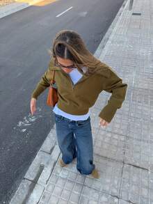 Women's New Autumn/Winter Polo Collar Knitted Sweater, Casual Daily, College Style, Commuting - Green Camel - View 5