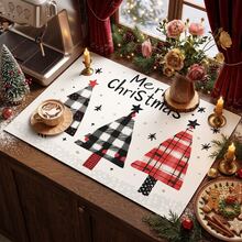 1pc Christmas Series Red & Black Plaid Cartoon Christmas Tree Pattern Printed Coffee Bar Mat, Drainage Mat, Coffee Machine Soft Bottom Diatomaceous Earth Drainage Mat, Soft Rubber Drainage Mat, Super Absorbent Wear-Resistant Dish Drying Mat, For Countertop Restaurant Kitchen Table Mat, Patio Dining Table Decor, Home Kitchen Supplies, Countertop Decorative Mat - Multicolor - View 2