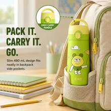 QWE 480ML 316 Stainless Steel Inner Liner Tritan Direct Drinking Mouth Cartoon Handheld Water Bottle For Kindergarten And Primary School Students - Mint Green - View 4