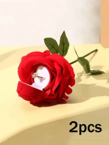 Flocked Rose Shaped Ring Box, Rose Earring Box, Suitable For Valentine's Day Gift, Engagement, Anniversary, Wedding And Special Occasions, Wedding Decoration Jewelry Box, All Season Use, Suitable For Christmas - Multicolor - View 11
