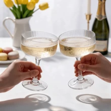 Ribbed Vintage Decorative Martini Glasses, Champagne And Cocktail Cups | 1/2/4/6/12pcs Set | 8oz Rippled Glass Indoor And Outdoor Gift - Transparent - View 2