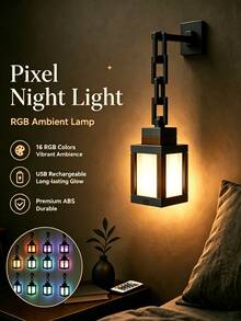 16 Color RGB Retro Pixel Light, LED Ambient Wall Lamp, Adjustable Brightness And Color Temperature, Eye-Protection Anti-Blue Light, With Remote Control, Suitable For Holiday Gifts, Cosplay Accessories, Bedroom Bedside Table, Gaming Room Decor And Party Atmosphere Lighting - Multicolor - View 6