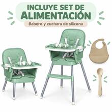 Silla alta para niños, dos modos de altura, incluye vajilla - Verde - Ver 7