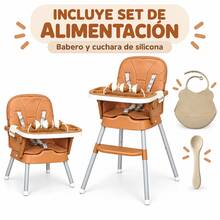 Silla alta para niños, dos modos de altura, incluye vajilla - Marrón - Ver 7