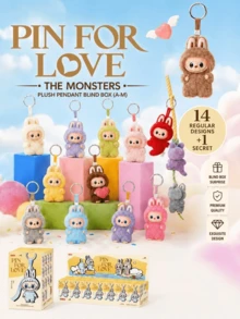 THE MONSTERS Labubu Pin For Love Series Vinyl Plush Pendant Blind Box (A-M),14 Regular Designs + 1 Hidden Design,Unique Letter Theme For Spelling Words And Messages,Cute Bag Charm, Adorable Plush Blind Box, Back-To-School Gift, Christmas And Birthday - Multicolor - View 1