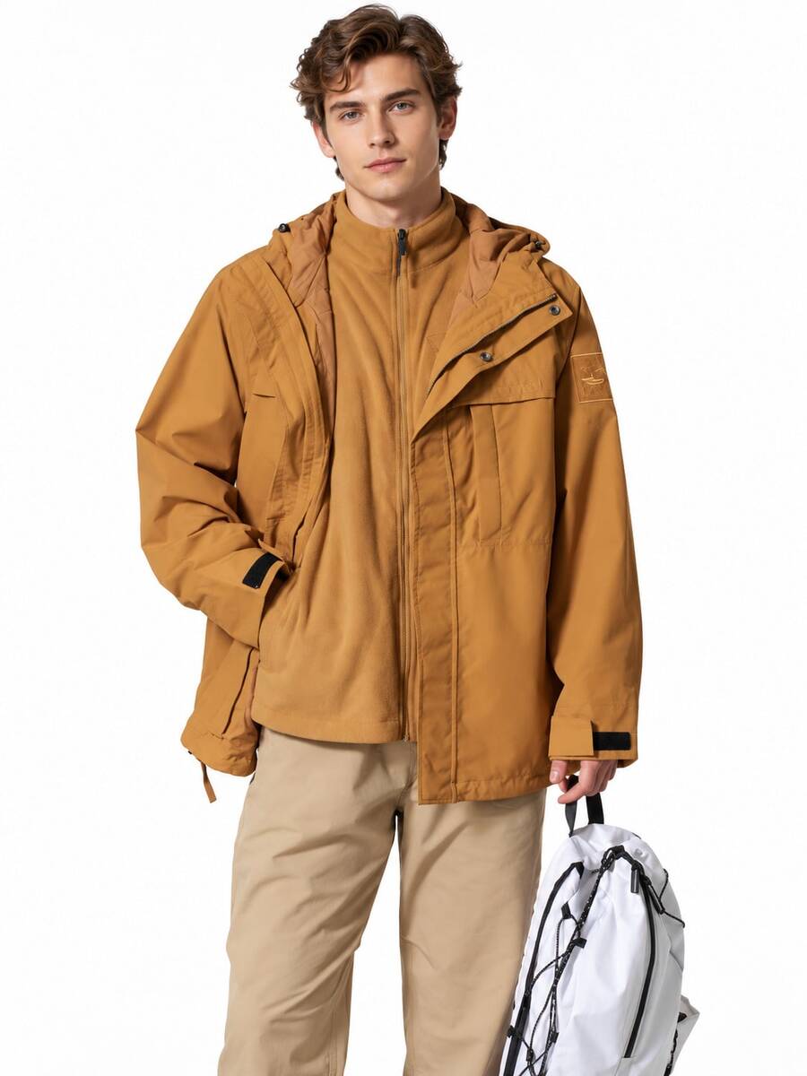 Timberland New Men's Outdoor Hiking Trekking Workwear Jacket Fleece Warm Inner Liner 3-In-1 Softshell Jacket - Burnt Orange - View 1