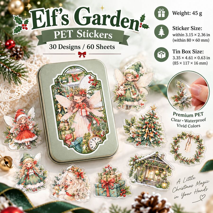 Christmas Box Series Tin Box Stickers, Christmas Theme Cute Girl Planner Stickers, DIY Decorative Stickers - Multicolor - View 1