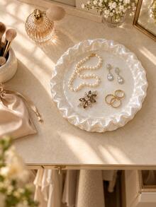 1pc Elegant Round Jewelry Storage Tray, Ruffle Edge Pearl White Jewelry Holder, Suitable For Rings, Earrings, Necklaces, Bracelets And Accessories, Vanity/Dressing Table/Bedroom/Entryway Decorative Jewelry Tray, Jewelry Holder, Jewelry Dish, Ring Holder - Multicolor - View 7
