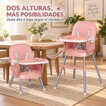 Silla alta para niños, dos modos de altura, incluye vajilla - Rosa - Ver 2