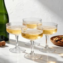 1/8/12pcs Set Vertical Ribbed High Stem Dessert Cups, Wide Mouth Dessert Cups, Transparent Vertical Ribbed Cocktail Glasses, Suitable For Ice Cream, Pudding, Mousse, Fruit Salad, Wedding Party And Home Afternoon Tea - Transparent - View 6