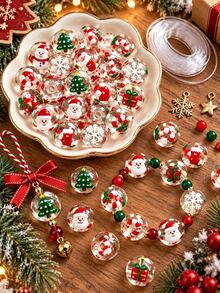 35/10pcs Mixed Random Christmas Hand-Painted Transparent Glass Beads, For DIY Necklace, Bracelet Jewelry Making, Holiday Handmade Christmas Gift Materials - View 1