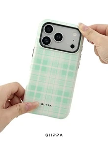 GIIPPA 1件綠色格紋圖案設計手機殼，適用於Phone 17 Pro Max，相容Phone 16 Pro Max、15 Pro Max、14 Pro Max，韓系高端時尚趣味手機殼，適合11/12/13/14/15/16 Pro Max Plus，男女皆宜的優雅設計，聖誕節、情人節、復活節、婚禮季與生日送女友的完美禮物！ - 綠色 - 查看 6