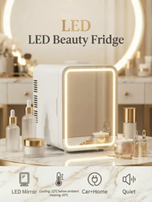 SMEGGEMS 4L Mini Fridge, Touch Control 3-Color LED Mirror, 28dB Ultra-Quiet Cooling/Heating, Portable Home & Car Cosmetic Refrigerator, Suitable For Storing Cosmetics, Serums And Face Masks - White - View 1