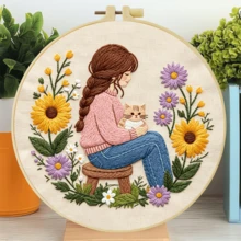 1 قطعة 20*20 سم/7.9*7.9 بوصة، طقم تطريز فتاة جميلة، مجموعة تطريز يدوية DIY للمبتدئين البالغين، هدية منزلية، هدية خياطة للنساء، تشمل دليل المستخدم، قماش مطبوع بالنمط، إطار التطريز، الإبرة والخيط. - 20*20 سم / 7.9*7.9 بوصة - مشاهدة 6