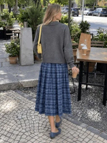 New Women's Minimalist Casual Asymmetric Rhombus Plaid Pattern Design Lapel Sweater Cardigan, Autumn/Winter - Grey - View 2