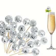 50pcs Disco Ball Luxury Dessert Decoration Picks, With Reflective Mirror Ball Body, Suitable For Birthday Parties, Cocktail Parties, Cold Buffet, Holiday Gatherings, Decorating Desserts And Fruits, Creating A Vintage Disco Style Table - Multicolor - View 5