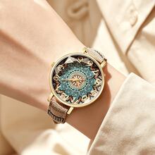 Women's Leather Strap Elegant Fashion Personalized Digital Dial Quartz Watch, Creative Fashion Digital Dial, Casual Quartz Watch - Beige - View 3